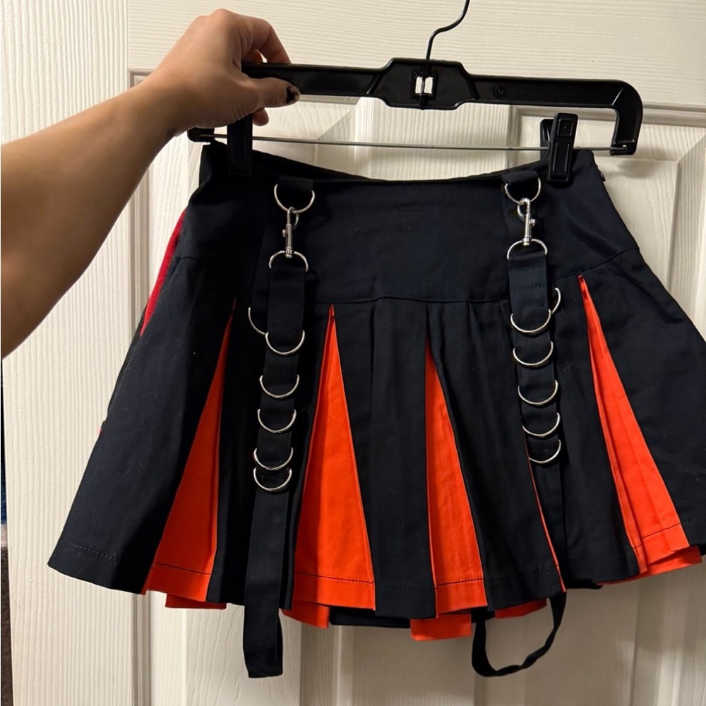 Orange black pleated skirt with suspended harness straps new